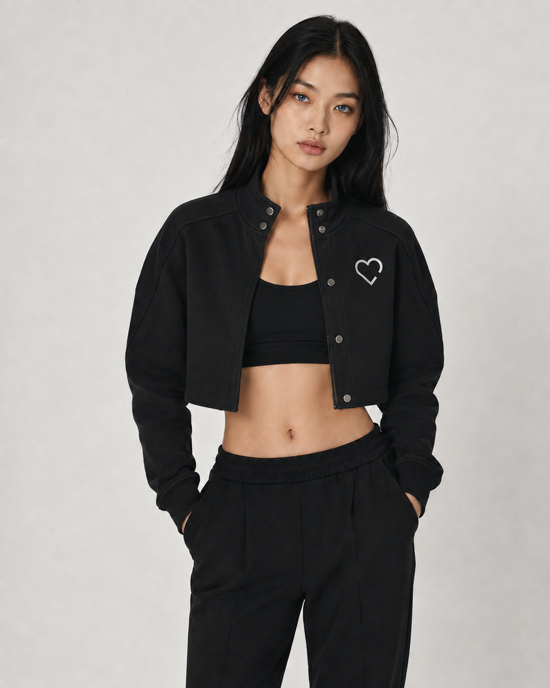CROPPED STAND-COLLAR JACKET worn open