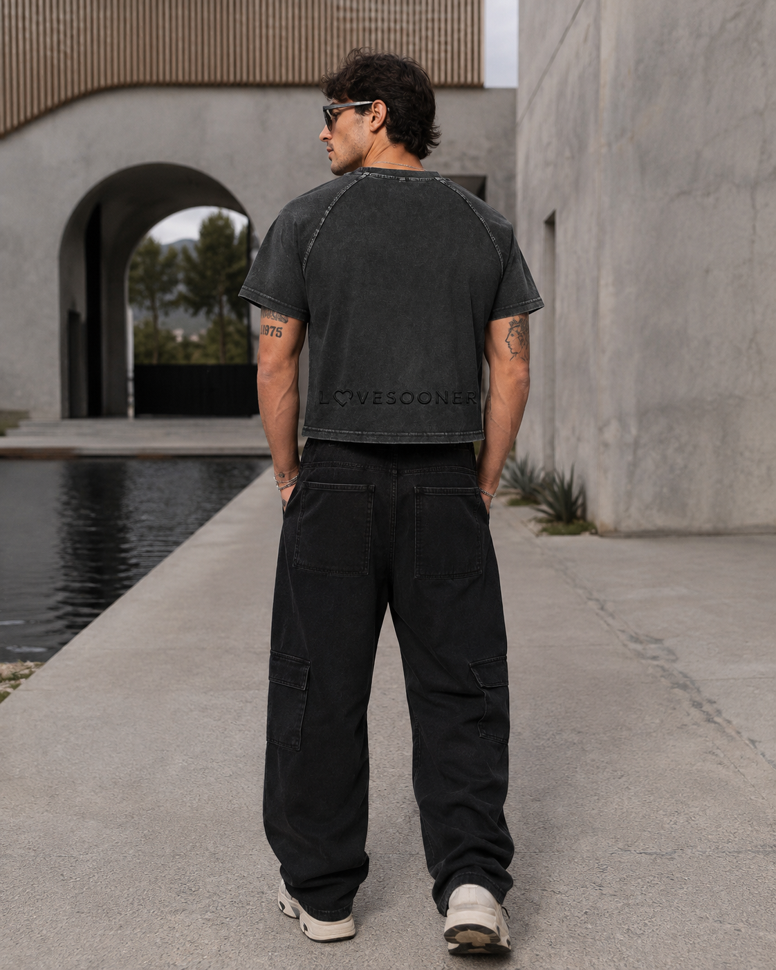 MINERAL WASH CROP TEE styled on male model back