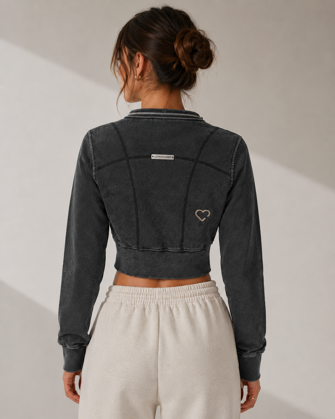 CROPPED ZIP HOODIE back with hood down