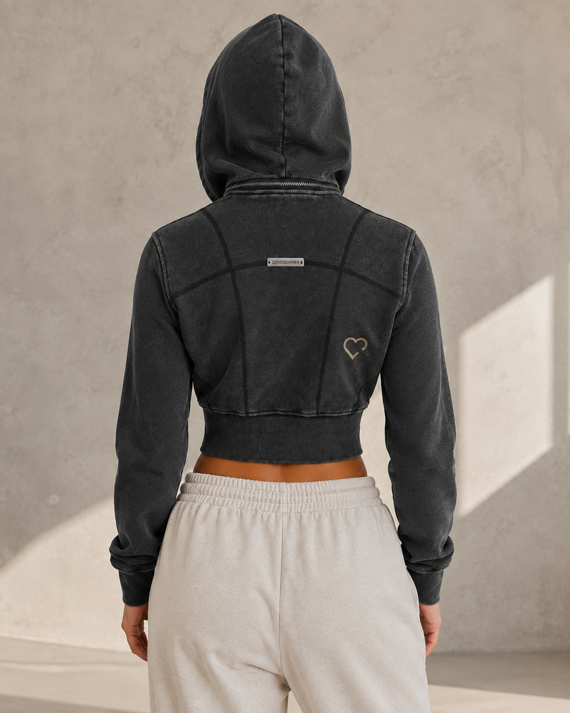CROPPED ZIP HOODIE back with hood up
