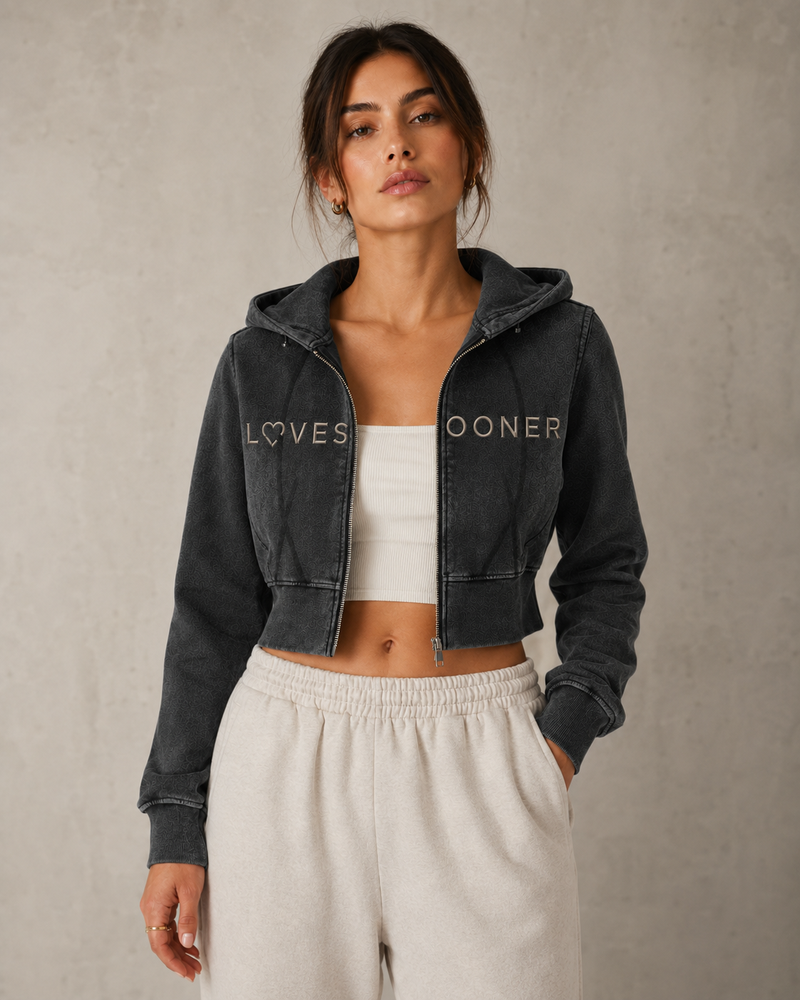 CROPPED ZIP HOODIE worn open